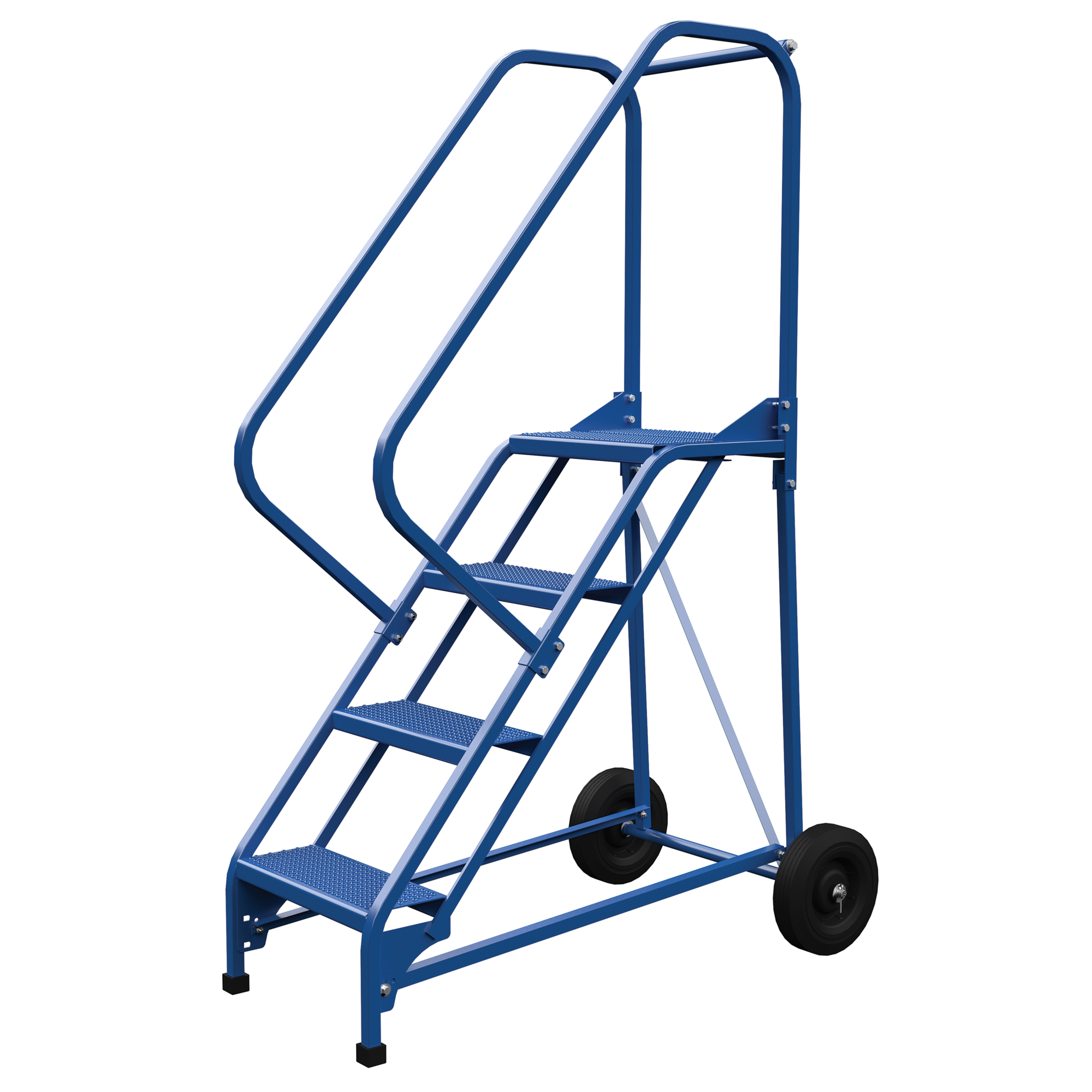 Vestil Perforated Folding Ladder - 4 Steps, 70in. Overall Height, Steel, Removable Handrails, Model# LAD-RAF-4-P-EZ
